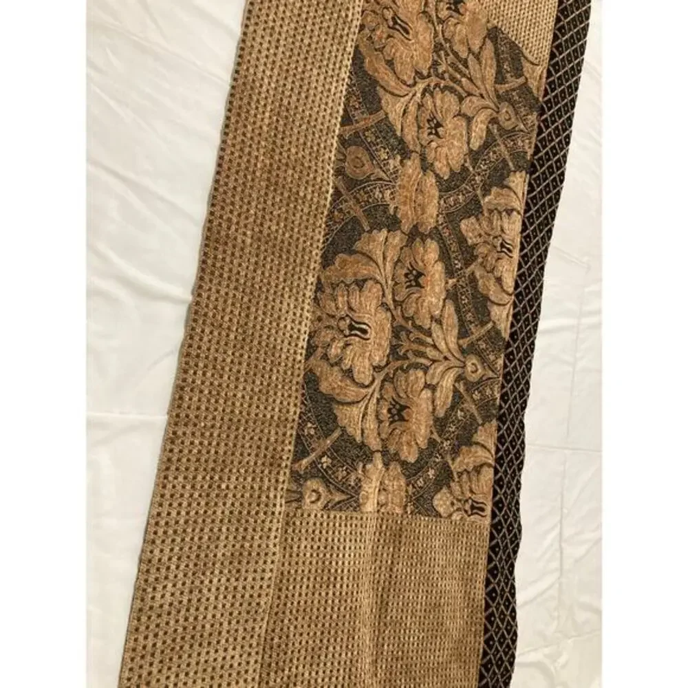 Vintage 1990s Table‎ Runner Set Lot of 2 Brown Gold & Black